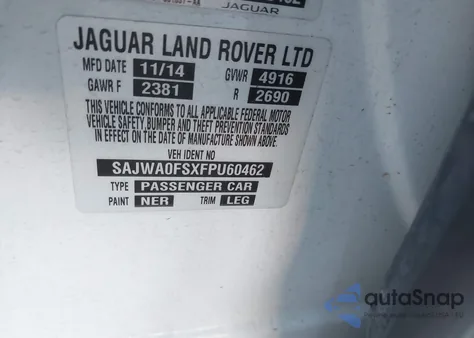 2015 Jaguar Xf 2.0T Premium z USA, uszkodzony, nr VIN SAJWA0FSXFPU60462